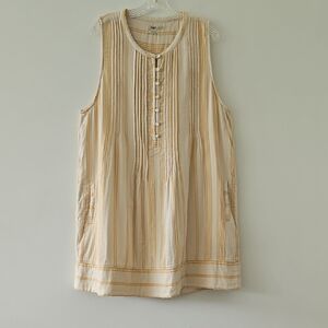 Faherty Isha Sleeveless Mini Dress‎ Yellow Stripes Organic Cotton Size XXL